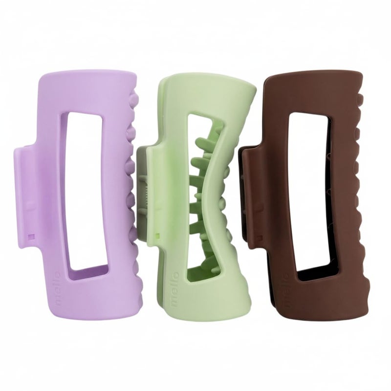 Mello The Original Hair Claw Clip Squishy Claw Clip Made in Korea Patent Pending 30021976 (Purple, Green, Dark Brown, 3 Pack Medium) - Image 1